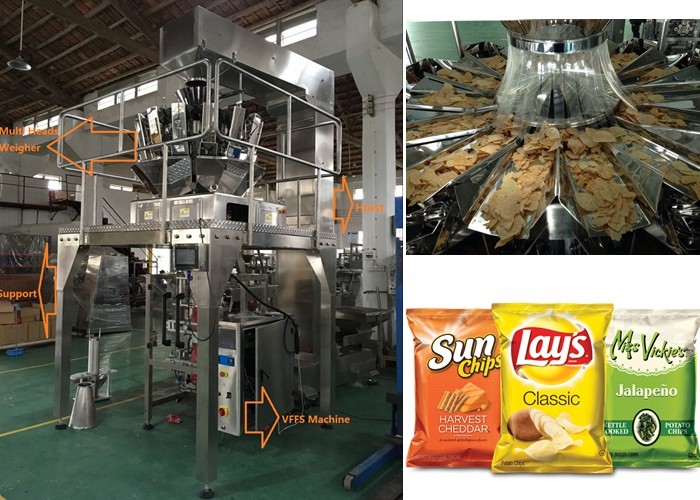 50 / 100g Automatic Chips Packing Machine , 10 Heads Weighing And