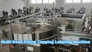 Bottle unscrambler, multi-head filling machine, capping machine and labeling machine